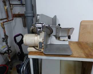 Butcherblock prep table, slicer