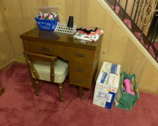 Sewing machine in table with bench chair, portable sewing machine