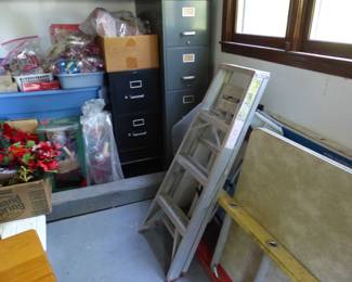 Ladder, file cabinets