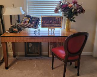 Desk, vases, lamp, racks, home decor and home decor