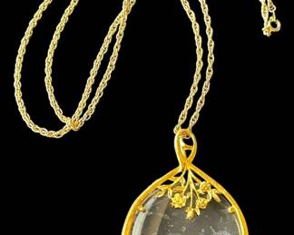 Gold Tone Magnifying Pendant Necklace