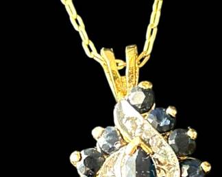 925 Faux Sapphire Cluster Necklace