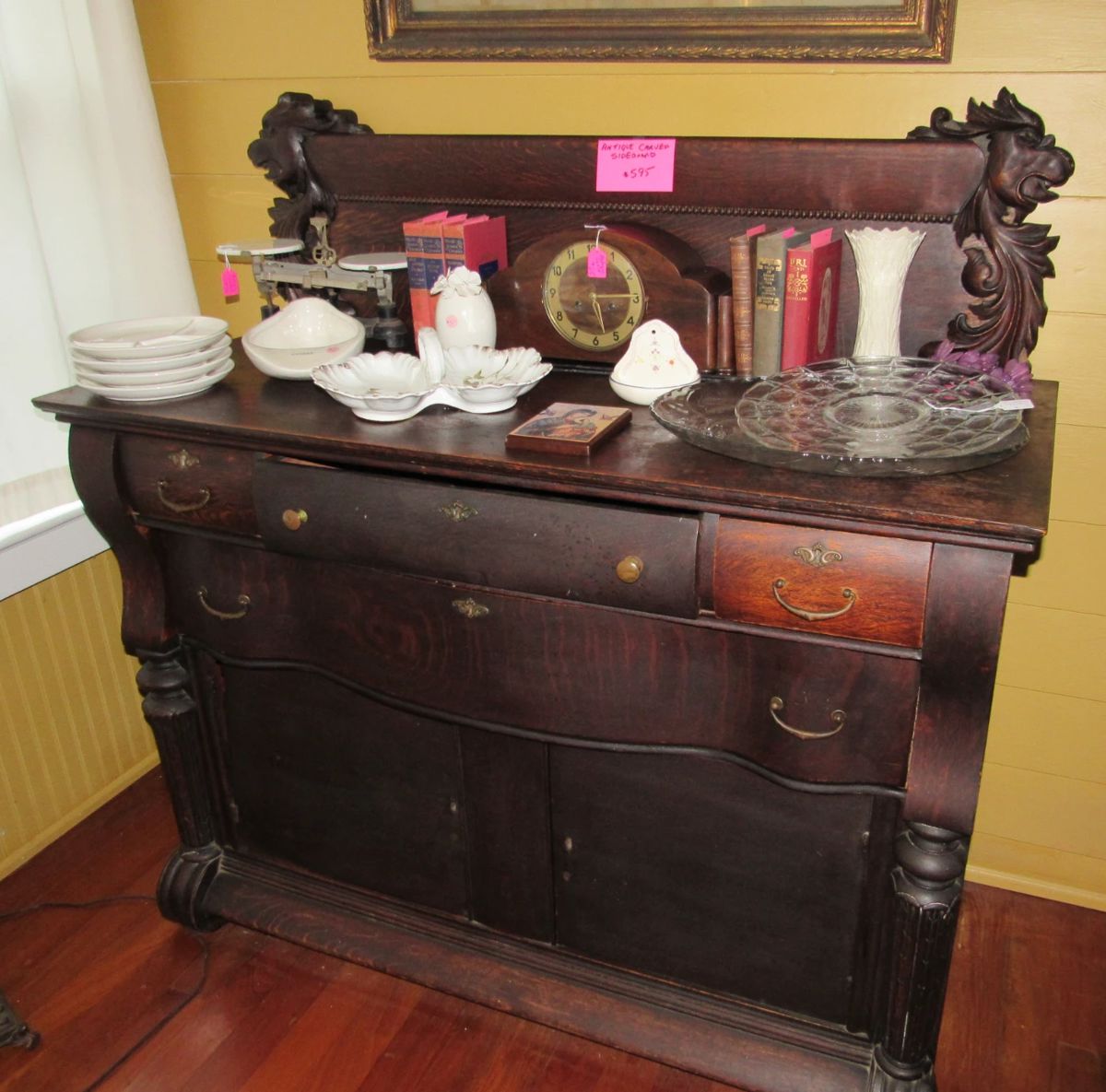 Antique carved oak sideboard