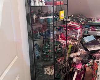 Entire display cabinet of Lefton Christmas serving ware!