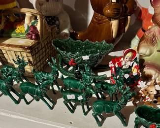 Rare Lefton Christmas deer set, Lefton shopper girl with deer