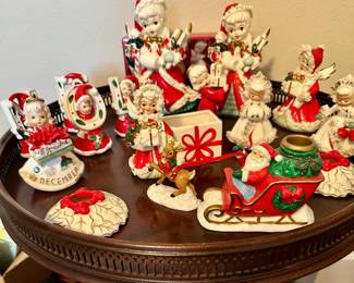 Complete sets of collectible Lefton and Napco Christmas figurines