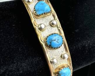 925 Silver & 12K GF Navajo Turquoise Cuff Bracelet