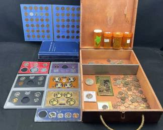 Coin Collection in Box w/ Silver, Goldback, Indian