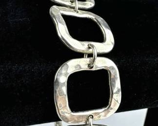 925 Silver Mexico Hammered Square Link Toggle Brac
