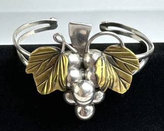 925 Silver Taxco Grapevine Two-Tone Cuff Bracelet