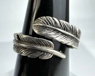 925 Silver Adjustable Wrap Around Feather Ring