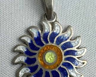 925 Silver Taxco Sun Shaped Colorful Pendant