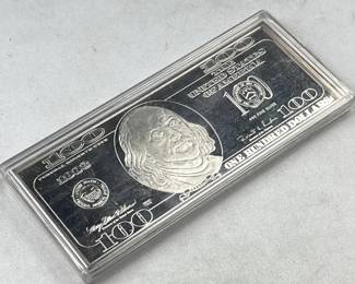4oz Troy Silver $100 Bill Bar .999 Fine 1998