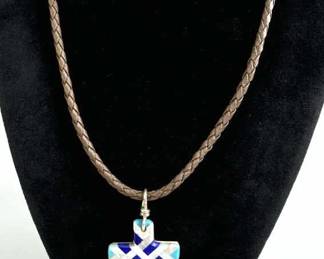 Turquoise, Lapis & MOP Inlay Cross Necklace