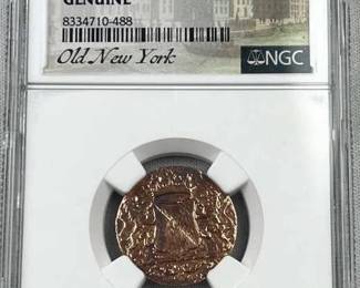 1790 Rare Old NY Colonial Penny, NGC Genuine