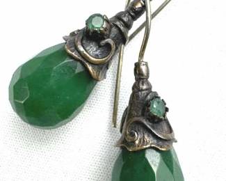 925 Silver Faceted Emerald Filigree Teardrop Earri