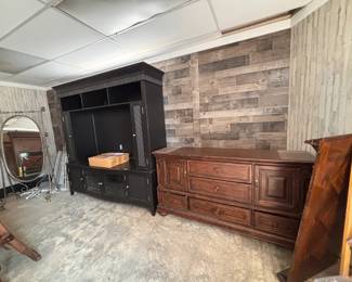 free standing mirror, tv hutch, butler table with silverware drawer