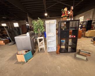 Records, portable wardrobe, Ikea bookcase, fringe moccasin boots retro from the 70's size 6.5