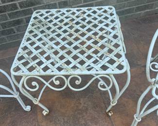 Vintage White Painted Wrought Iron Side Table