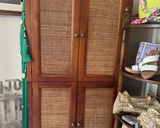 Dark Wood & Woven Armoire