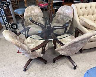 Glass Top Table 4 Rolling Chairs