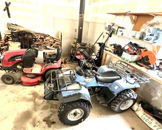 Craftsman riding lawnmower tractor, weights, chains & 2 stage snowblower.