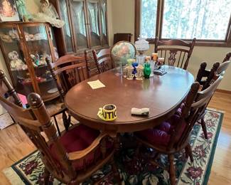 Dining set, showcase, doll collection - throw rug