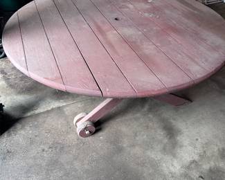 Wooden picnic table with 4 curved wooden benches