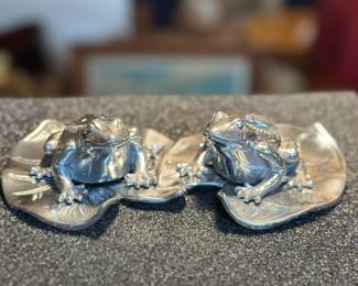 Gorgeous Pewter set of Frogs with Lily Pad by Arthur Court