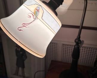 Made in Germany, hand painted parrot shade lamp