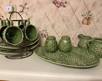 Green majolica dessert dishes