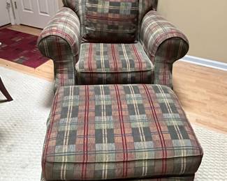 Plaid chair and ottoman