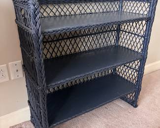 BLUE WICKER AND WOOD BOOKCASE