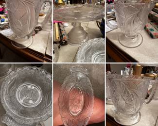 Campbell Jones Rustic Garden of Eden pieces. 5 small plates, relish bowl, mug, water pitcher, cream pitcher, medium platter, cake stand *if memory is correct