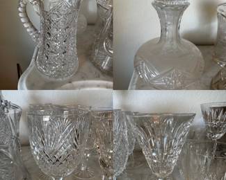 Waterford Crystal goblets, whiskey glasses. Crystal glass pitchers and decanters