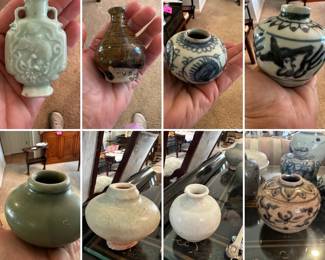 Many jarlets for oil and maybe one for sake. Vintage 15th, 16th and 17th century porcelain ware.