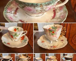 The most precious tea cups and saucer sets. I am droolin over the footed tea cups.