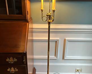  Vintage Baldwin Brass Bouillotte-Style Brass Floor Lamp with Black Tole Shade