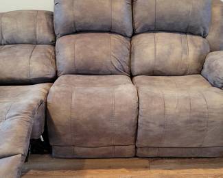 Homestretch Denali 88" manual reclining sofa in grey. Each end reclines.