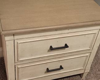 Bella nightstand with power cord and USB ports in Farmhouse white.