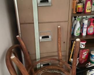 file cabinet, pair of chairs