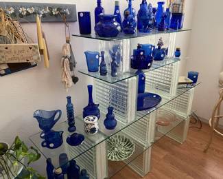 glass shelving, blue glass
