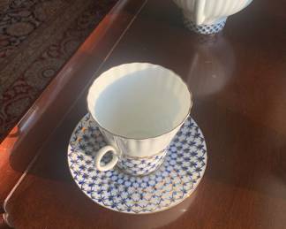 Russian cobalt Lomonosov porcelain tea set and vases