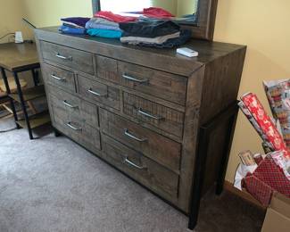 King bed set by Ashley (top of their line) bed, large dresser, mirror, night stand. available for pre sale.