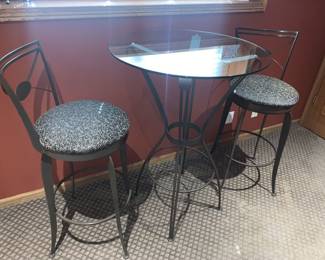 heavy steel and glass bar table and chairs