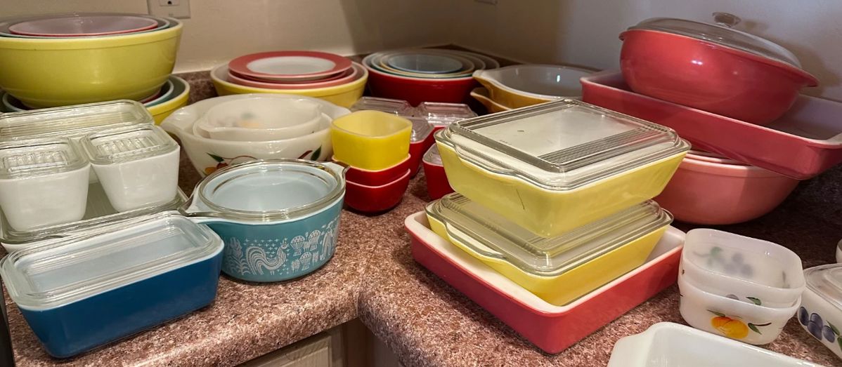 Multiple Sets of Pyrex, Pink, Multi Color Cups, Bowls etc.