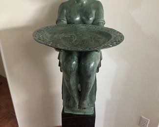 Art Deco Nude Lady with Serving Tray and Marble Stand