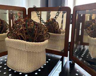 Vintage Folding Travel Mirror and Hair Pins