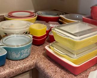 Multiple Sets of Pyrex, Pink, Multi Color Cups, Bowls etc.