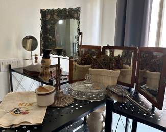 Vintage Folding Travel Mirror and Hair Pins